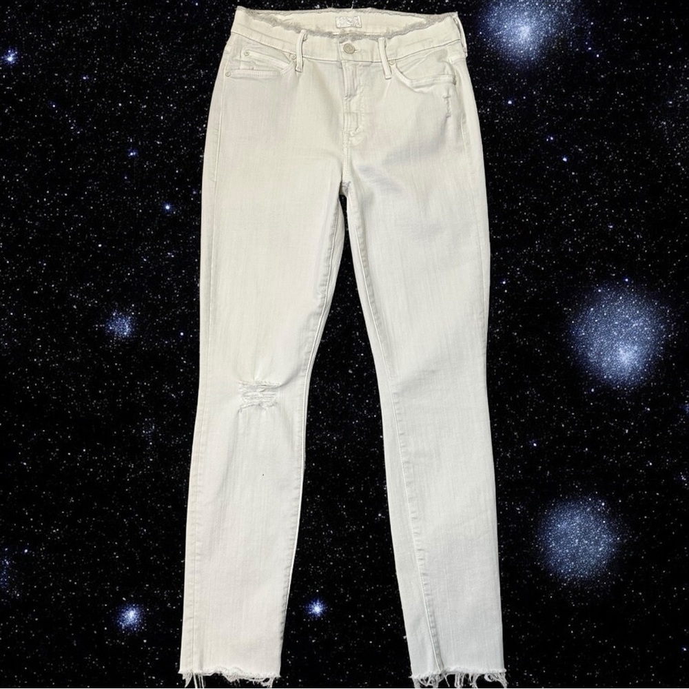 MOTHER Denim ‘The Double Fray Charmer’ in “Sexy Just Walked Into Town” Ivory 26